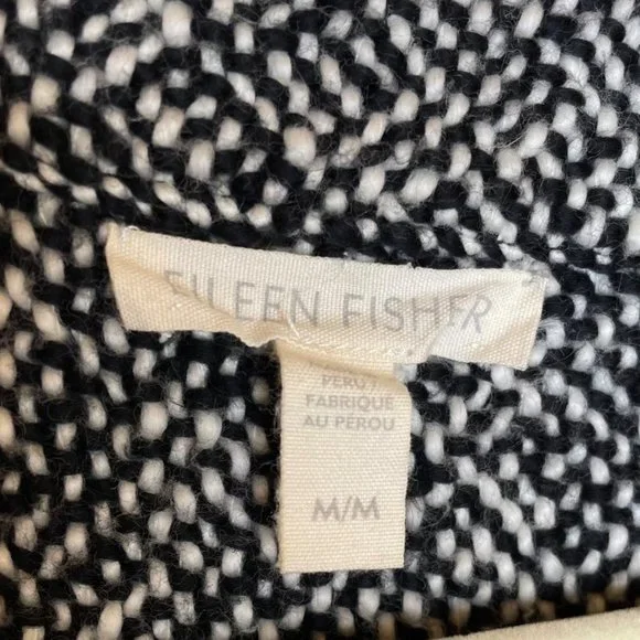 Eileen Fisher Textured Black/White Knit Belted Cardigan, M - Picture 6 of 7